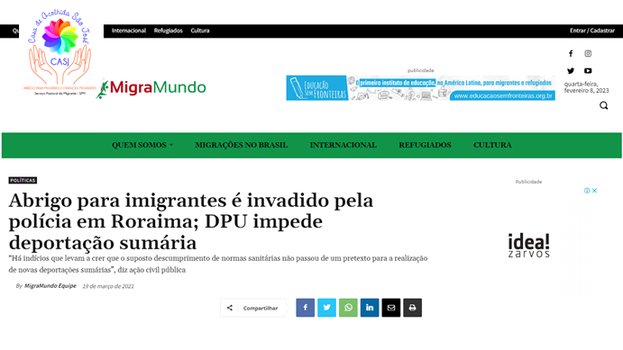 Read more about the article MIGRAMUNDO: Abrigo para imigrantes é invadido pela polícia em Roraima; DPU impede deportação sumária